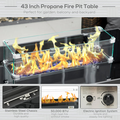 43" Propane Fire Pit Table, 50,000 BTU, Blue Glass Rock, Grey Fire Pits at Gallery Canada