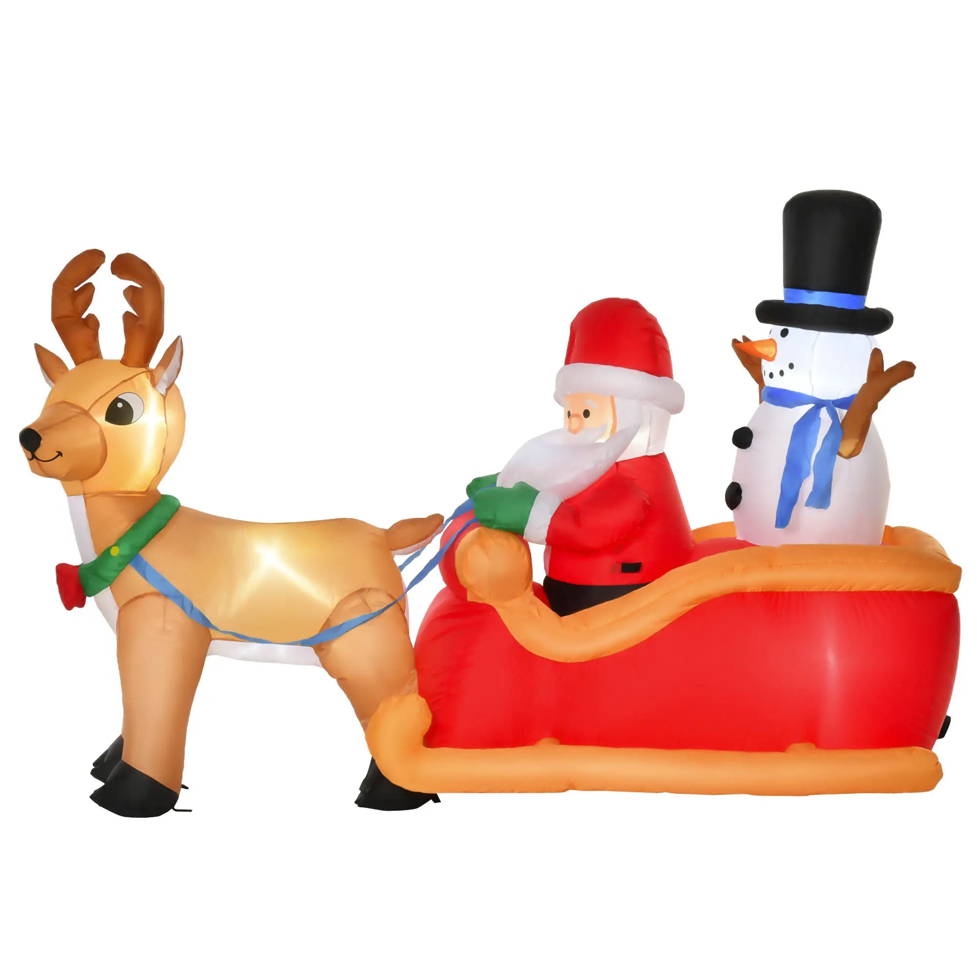 6.5 ft Inflatable Santa Claus, Snowman on Sleigh with Reindeer, LED Lights Christmas Inflatables Red, Yellow at Gallery Canada