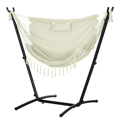 Patio Hammock Chair With Stand, Outdoor Swing, Cream Patio Swings with Stand Black, Cream at Gallery Canada