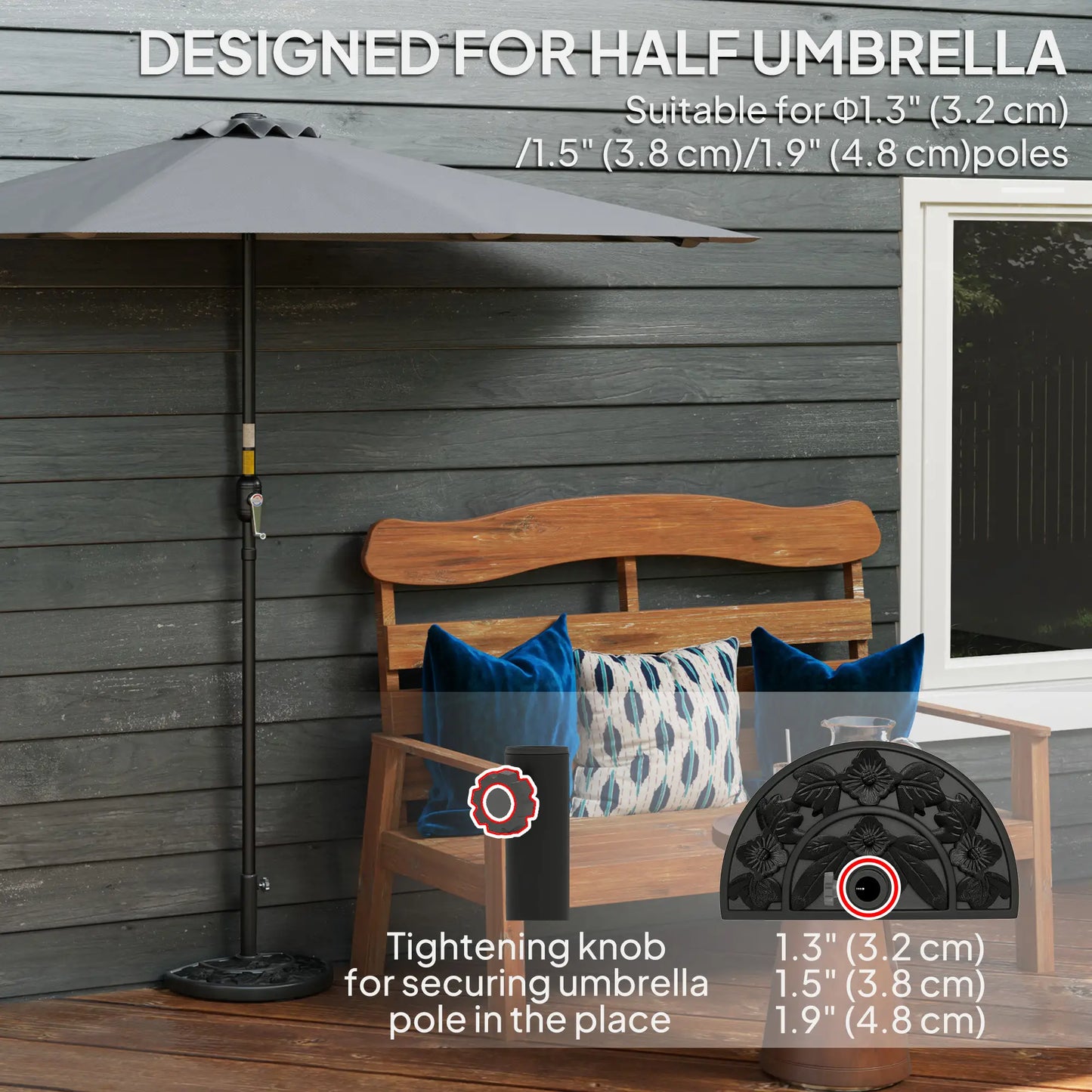 21 lbs Concrete Half Umbrella Base, Flower-Leaf Design, Black Umbrella Bases at Gallery Canada