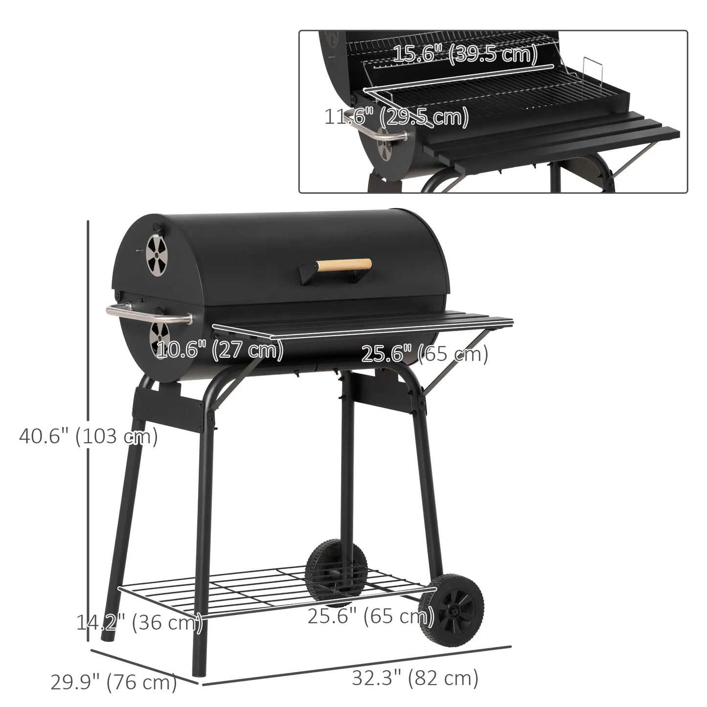 30" Charcoal Barbecue Grill With Wheels, Adjustable Rack, Storage Shelf, Charcoal Charcoal BBQ Grils at Gallery Canada