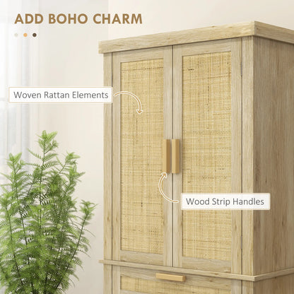 72" Kitchen Storage Cabinet, Rattan Pantry, 4 Doors, Drawer, 5-Tier Shelf, Oak Kitchen Pantry Cabinets at Gallery Canada