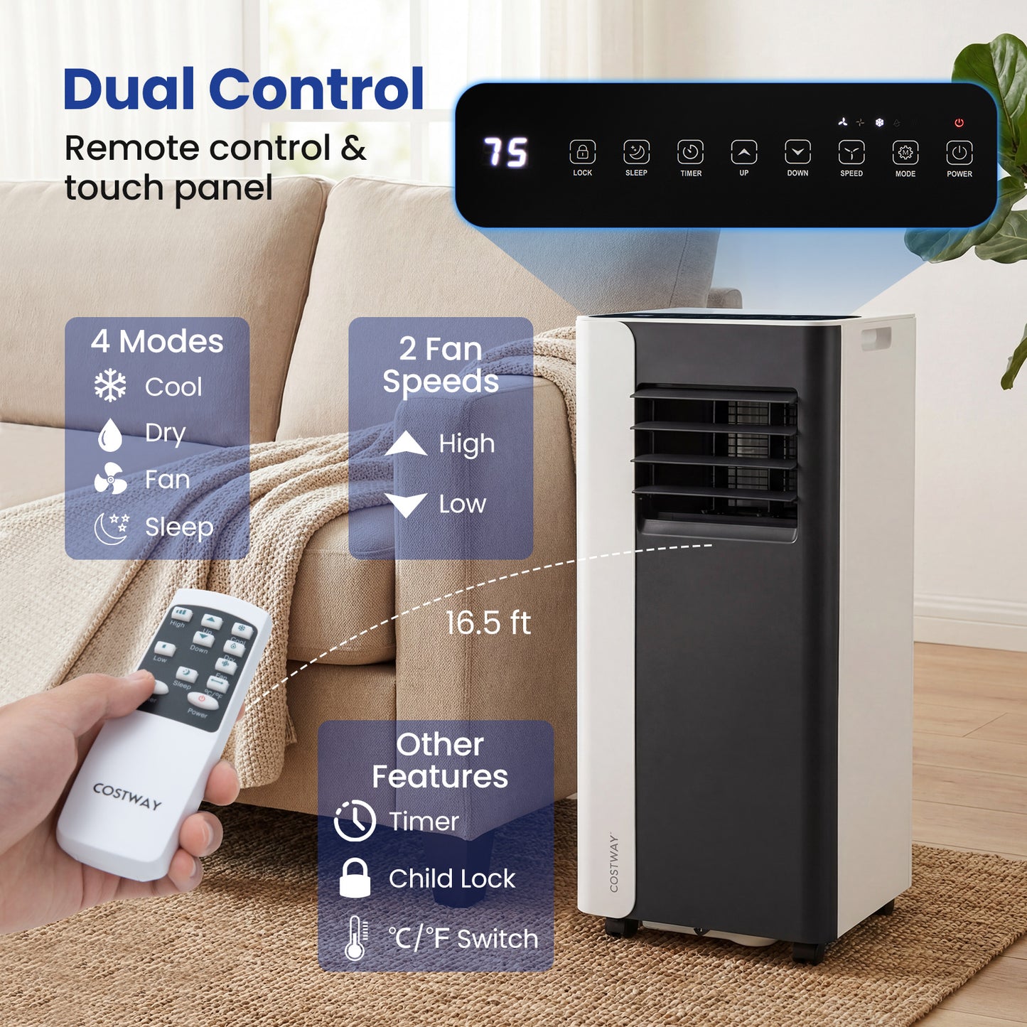 10000 BTU 3-in-1 Portable AC with Fan & Dehumidifier, Black/White Portable Air Conditioners at Gallery Canada