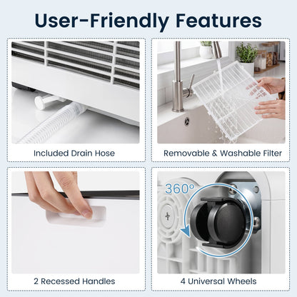 Climatiseur portable de 10000 BTU avec déshumidificateur, noir