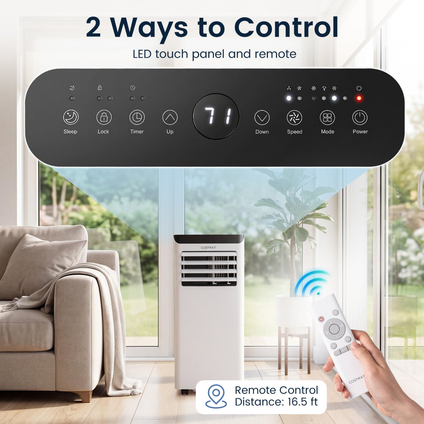 Climatiseur portable de 10000 BTU avec déshumidificateur, noir