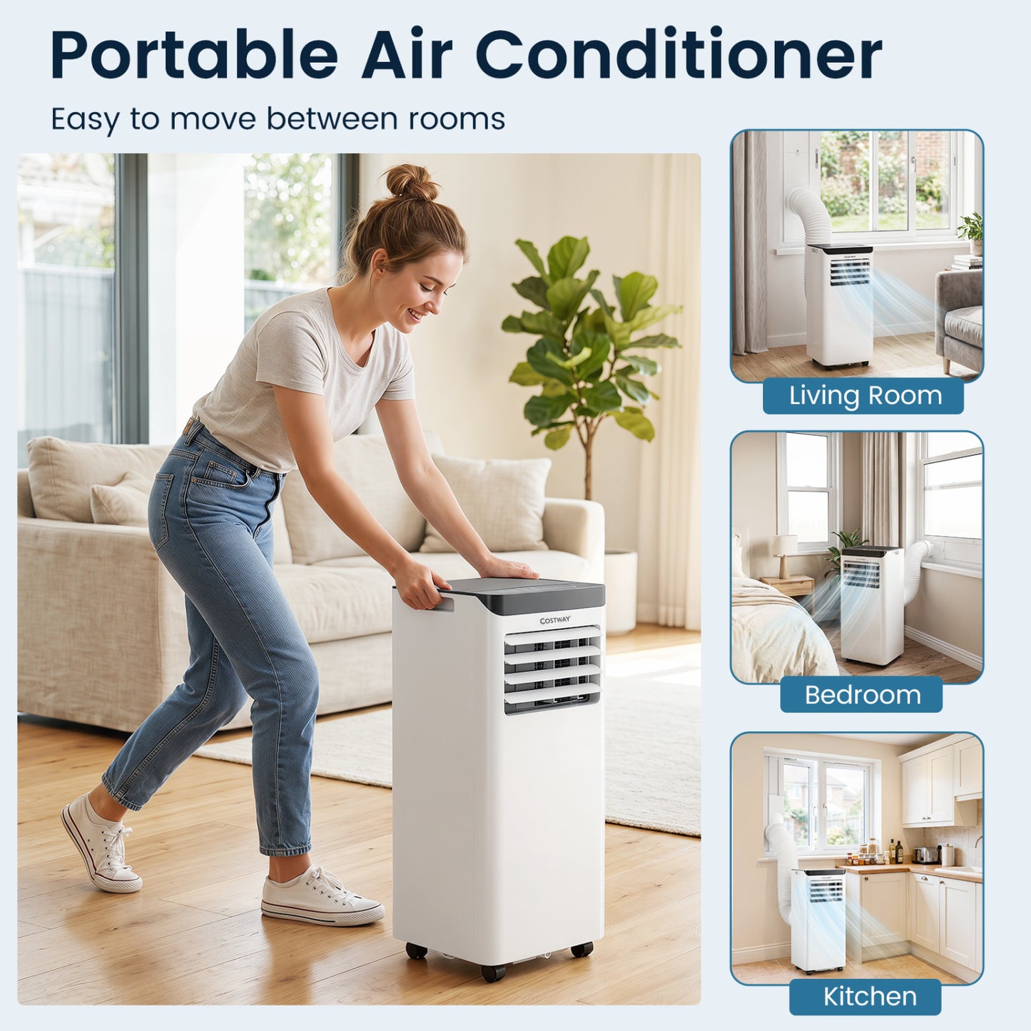Climatiseur portable de 10000 BTU avec déshumidificateur, noir