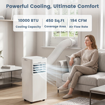 10000 BTU Portable AC, Cools 450 Sq Ft, White