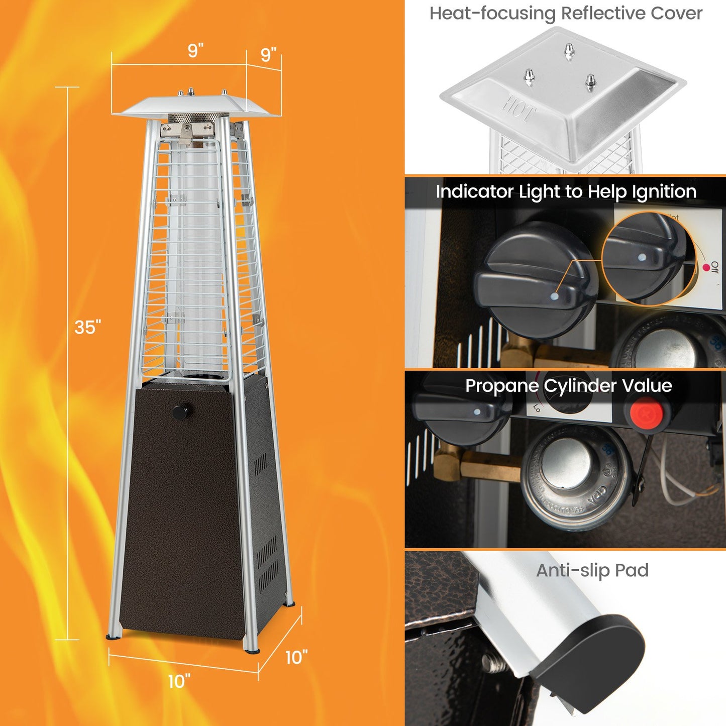10000 BTU Portable Steel Tabletop Patio Heater with Glass Tube, Black Patio Heaters at Gallery Canada
