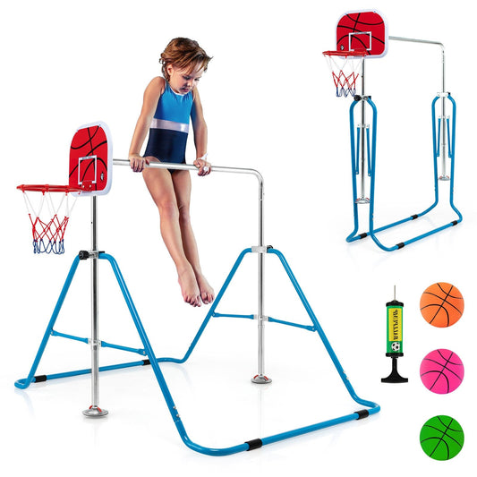 Kids Folding Horizontal Bar with 4 Adjustable Heights, Blue - Gallery Canada