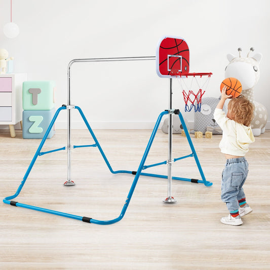 Kids Folding Horizontal Bar with 4 Adjustable Heights, Blue - Gallery Canada