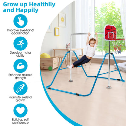 Kids Folding Horizontal Bar with 4 Adjustable Heights, Blue at Gallery Canada