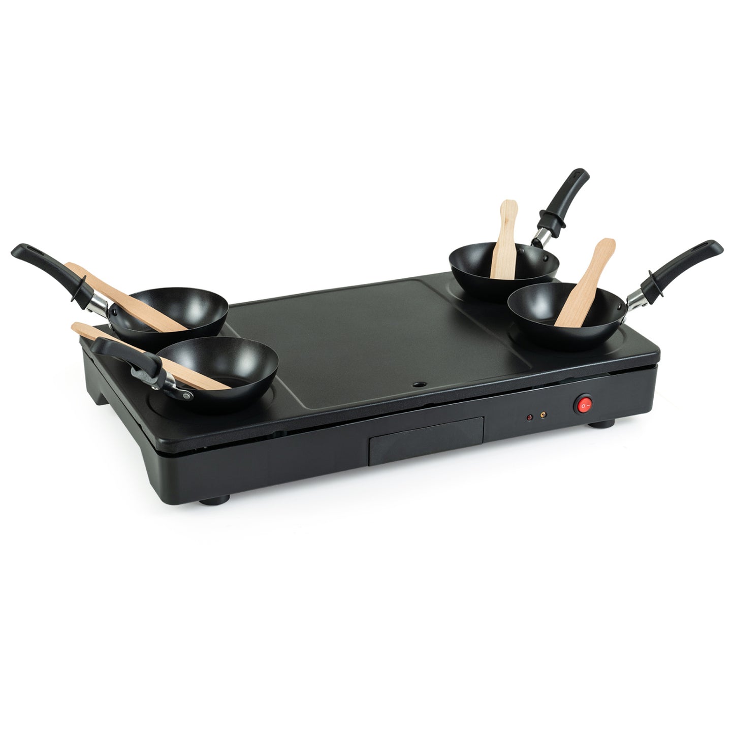 1000W Electric Grill Griddle, 4 Nonstick Woks, Wooden Spatulas