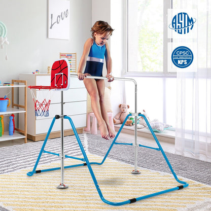Kids Folding Horizontal Bar with 4 Adjustable Heights, Blue at Gallery Canada