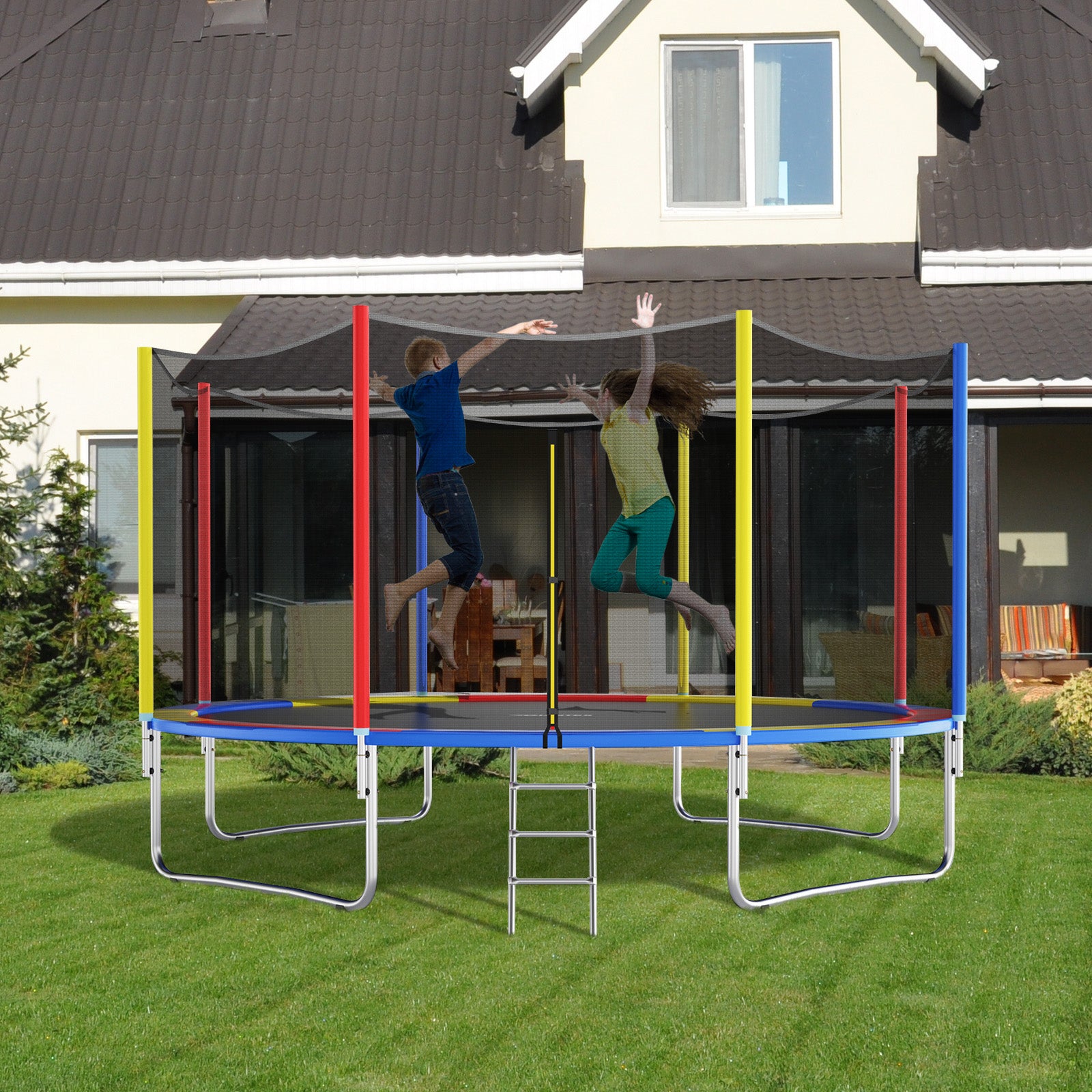 8-16 FT Trampoline Pad Replacement Safety Pad with Fixing Straps (Multicolor)-14 ft, Multicolor Outdoor Play at Gallery Canada