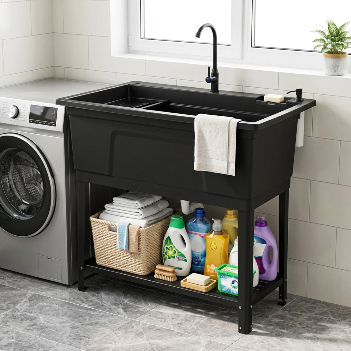 100L Utility Sink Laundry Tub With Rotating Faucet, Black Bathroom Sinks at Gallery Canada