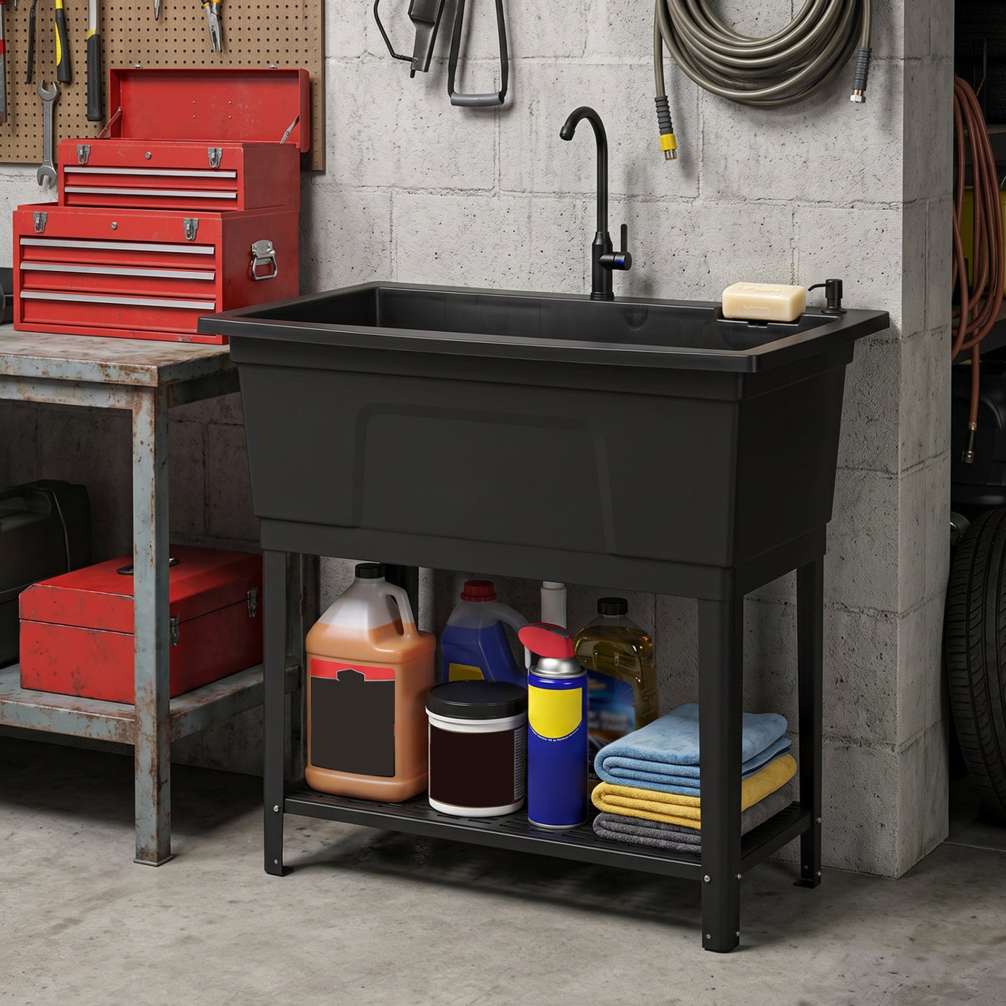 100L Utility Sink Laundry Tub With Rotating Faucet, Black Bathroom Sinks at Gallery Canada