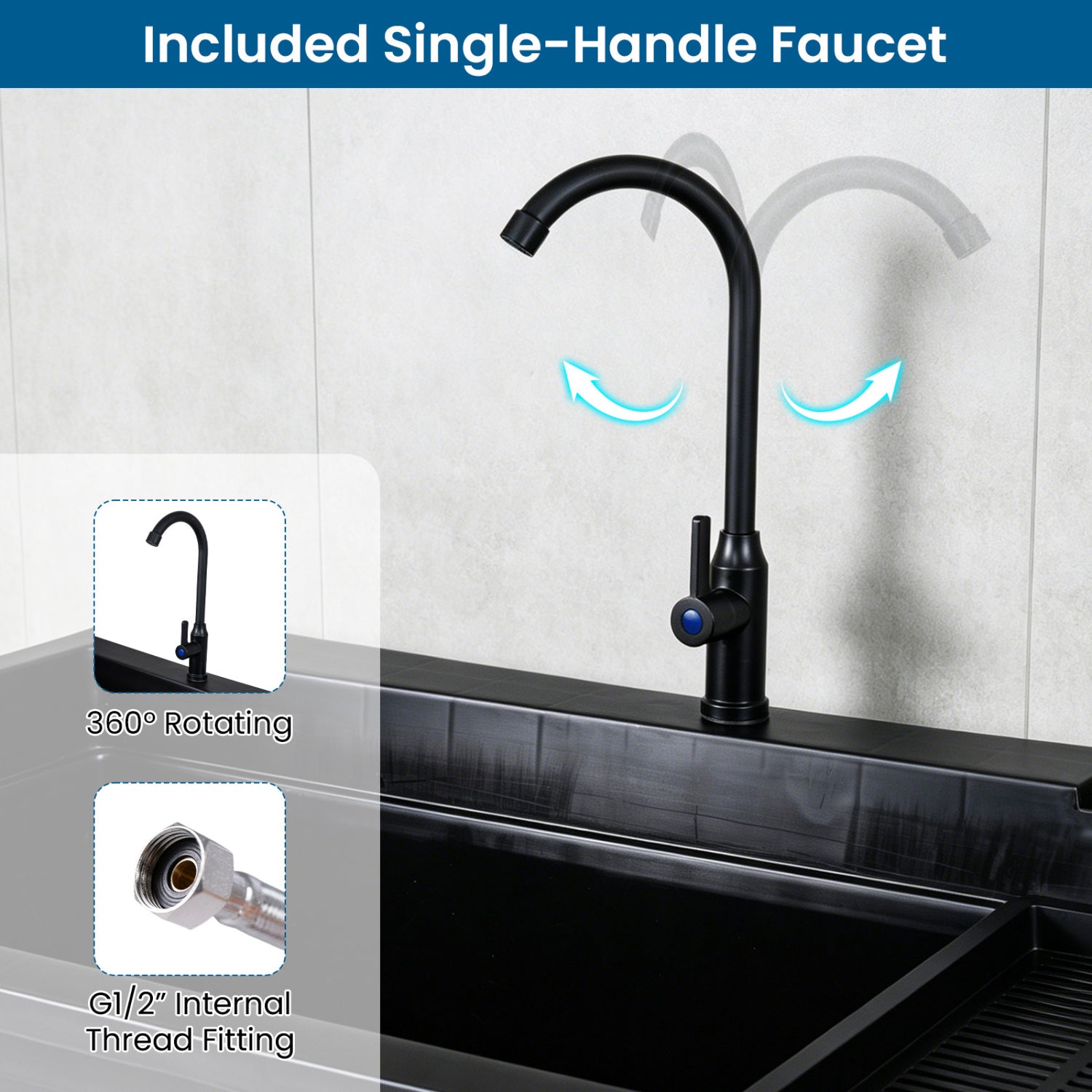 100L Utility Sink Laundry Tub With Rotating Faucet, Black Bathroom Sinks at Gallery Canada