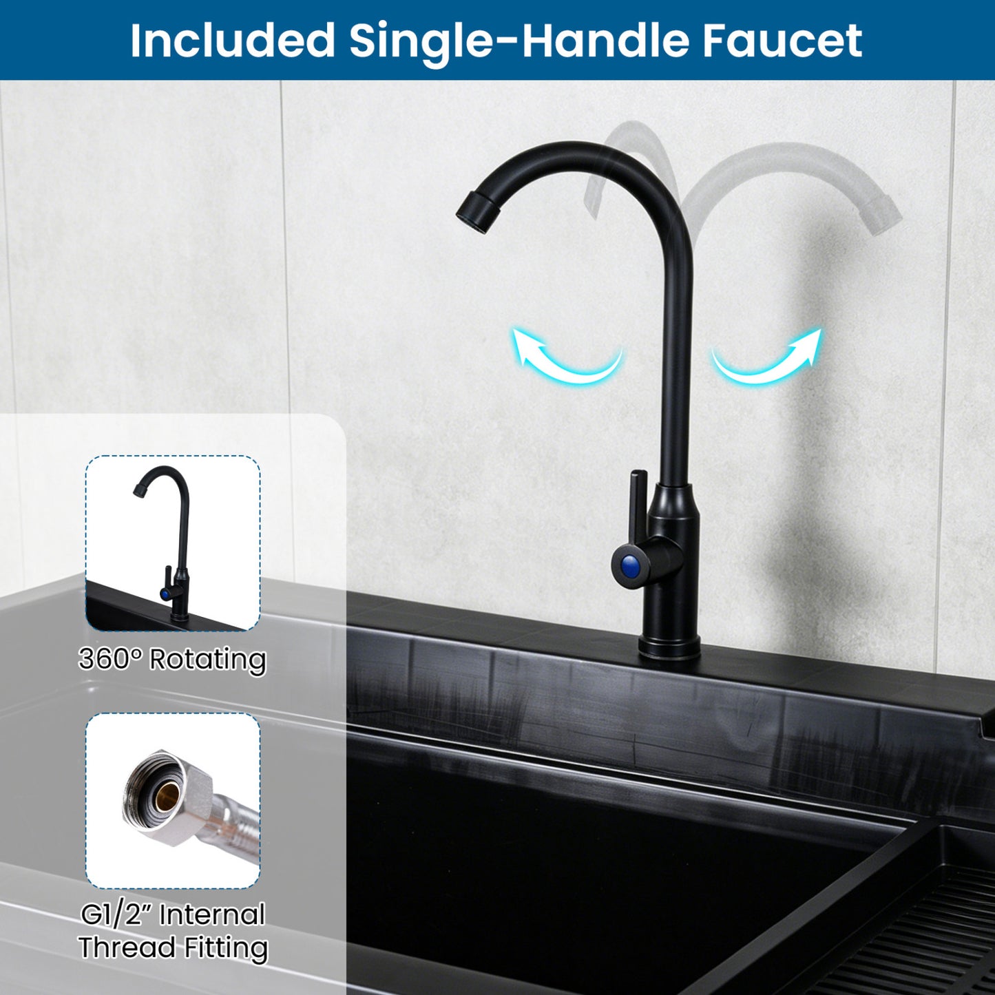 100L Utility Sink Laundry Tub With Rotating Faucet, Black Bathroom Sinks at Gallery Canada