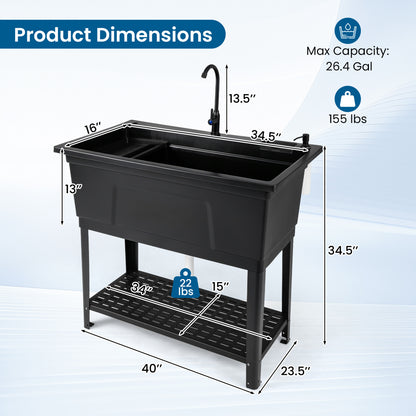 100L Utility Sink Laundry Tub With Rotating Faucet, Black Bathroom Sinks at Gallery Canada