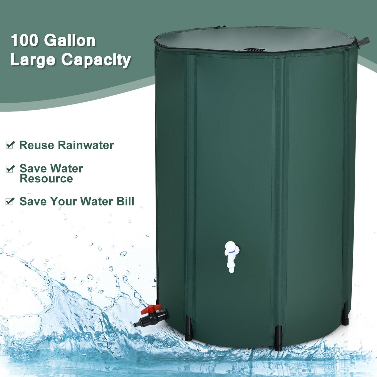 100 Gallon Portable Rain Barrel Water Collector Tank, Green Watering & Irrigation at Gallery Canada
