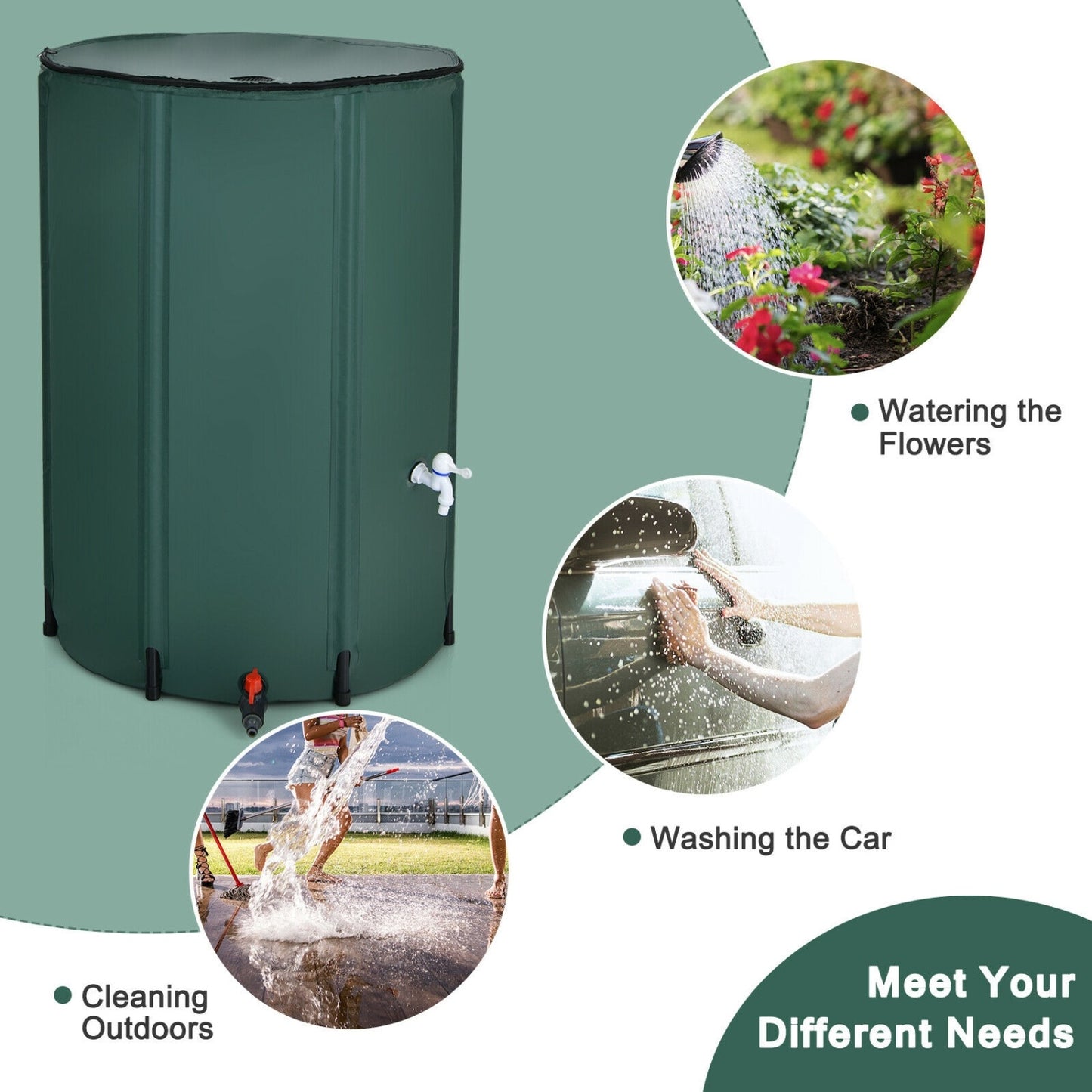 100 Gallon Portable Rain Barrel Water Collector Tank, Green Watering & Irrigation at Gallery Canada
