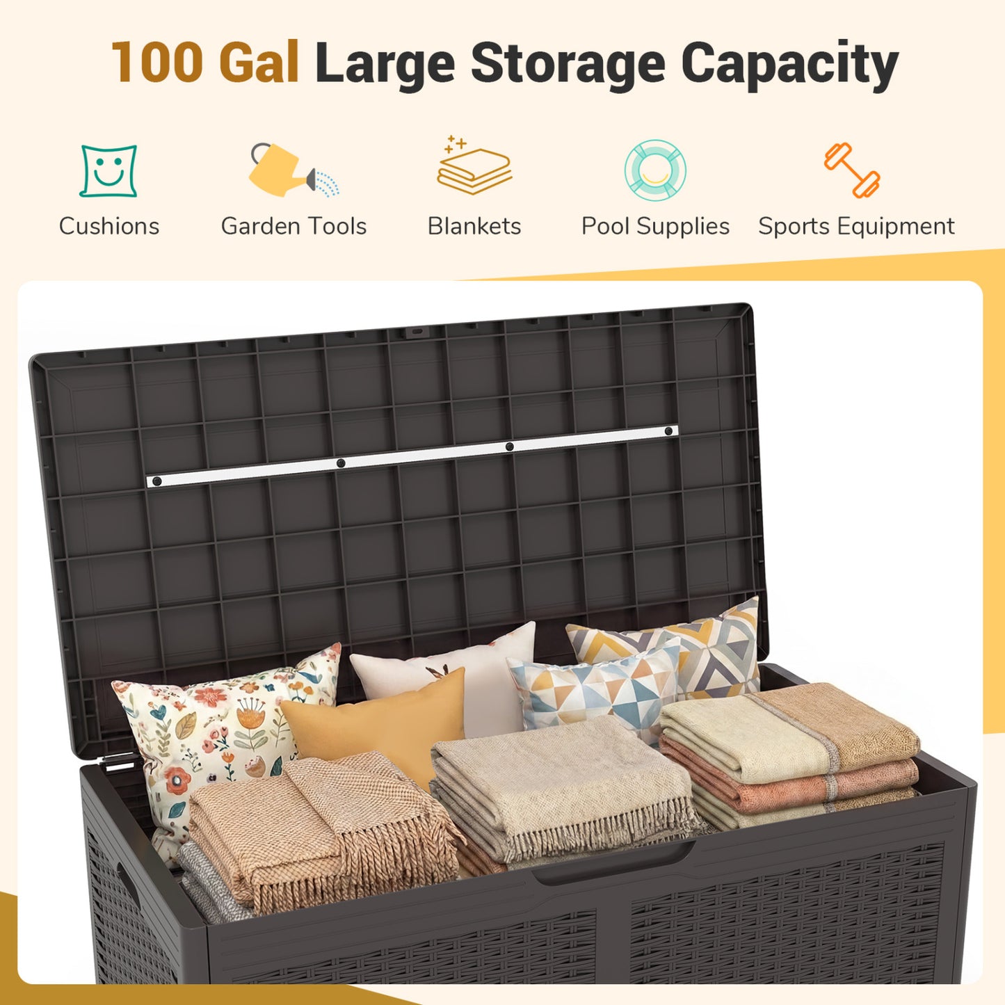 100 Gallon Resin Deck Box, Waterproof Outdoor Storage Bench, Brown Sheds & Outdoor Storage at Gallery Canada