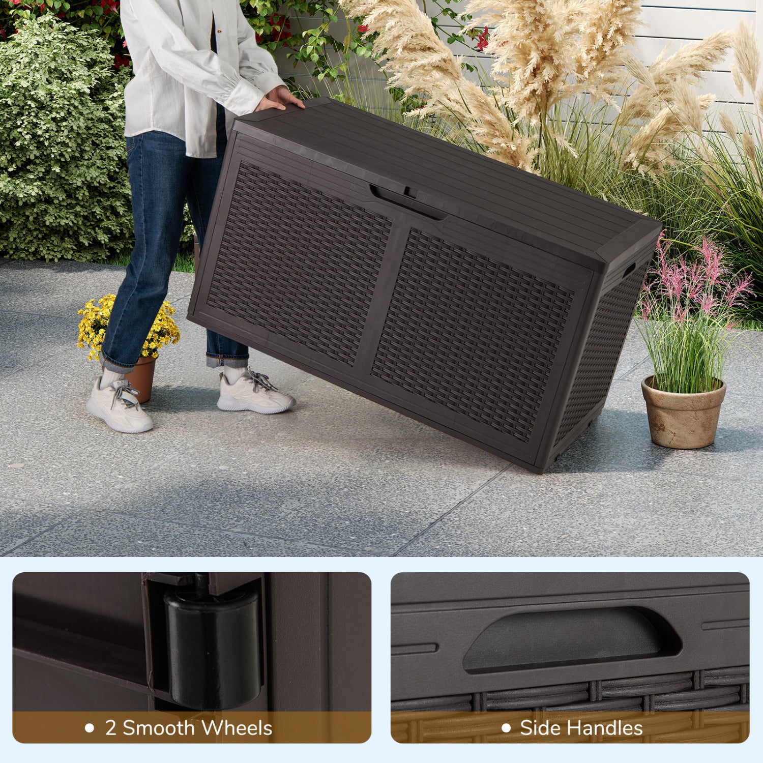 100 Gallon Resin Deck Box, Waterproof Outdoor Storage Bench, Brown Sheds & Outdoor Storage at Gallery Canada