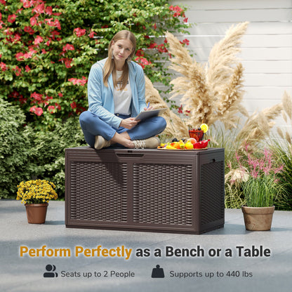 100 Gallon Resin Deck Box, Waterproof Outdoor Storage Bench, Brown Sheds & Outdoor Storage at Gallery Canada