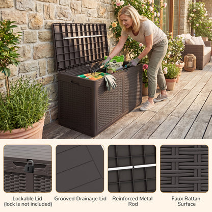 100 Gallon Resin Deck Box, Waterproof Outdoor Storage Bench, Brown Sheds & Outdoor Storage at Gallery Canada
