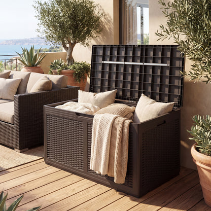 100 Gallon Resin Deck Box, Waterproof Outdoor Storage Bench, Brown Sheds & Outdoor Storage at Gallery Canada