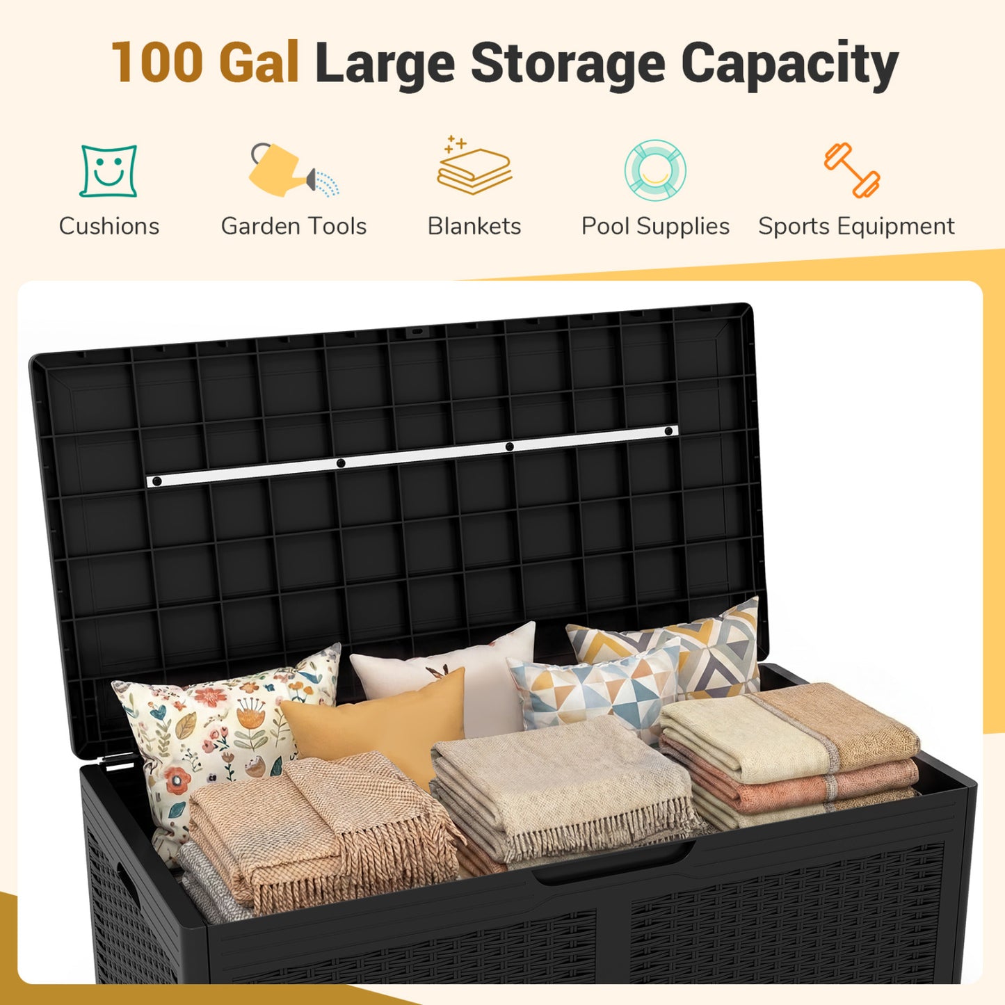100 Gallon Resin Deck Box, Waterproof Outdoor Storage Bench, Black Sheds & Outdoor Storage at Gallery Canada