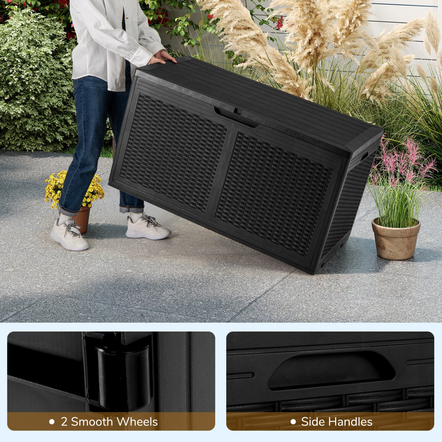100 Gallon Resin Deck Box, Waterproof Outdoor Storage Bench, Black Sheds & Outdoor Storage at Gallery Canada