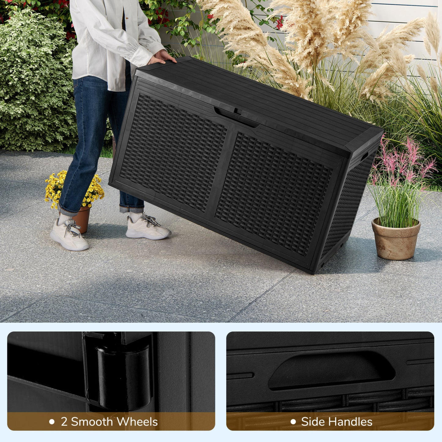100 Gallon Resin Deck Box, Waterproof Outdoor Storage Bench, Black Sheds & Outdoor Storage at Gallery Canada