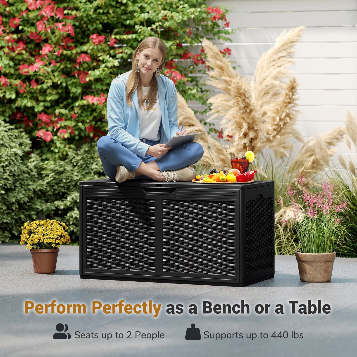 100 Gallon Resin Deck Box, Waterproof Outdoor Storage Bench, Black Sheds & Outdoor Storage at Gallery Canada