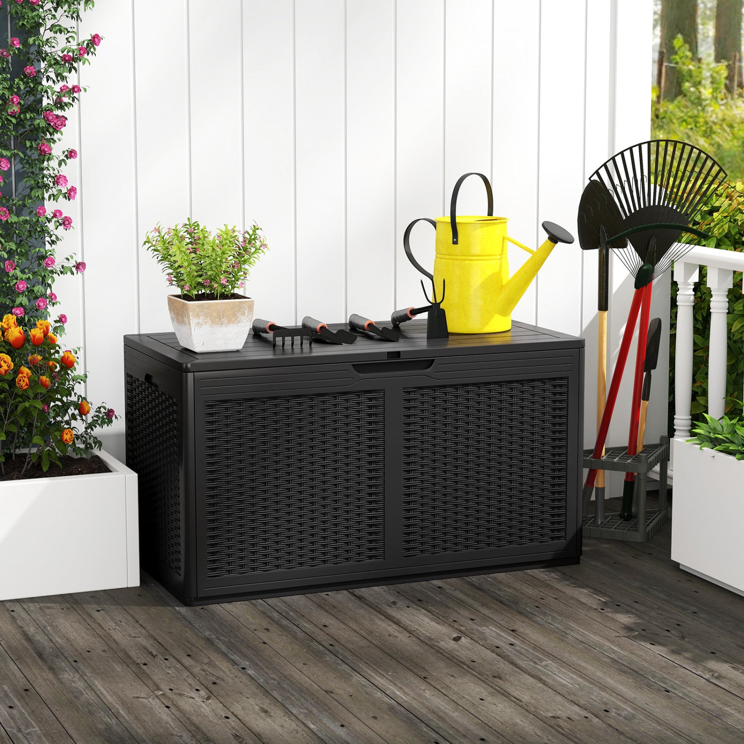 100 Gallon Resin Deck Box, Waterproof Outdoor Storage Bench, Black Sheds & Outdoor Storage at Gallery Canada