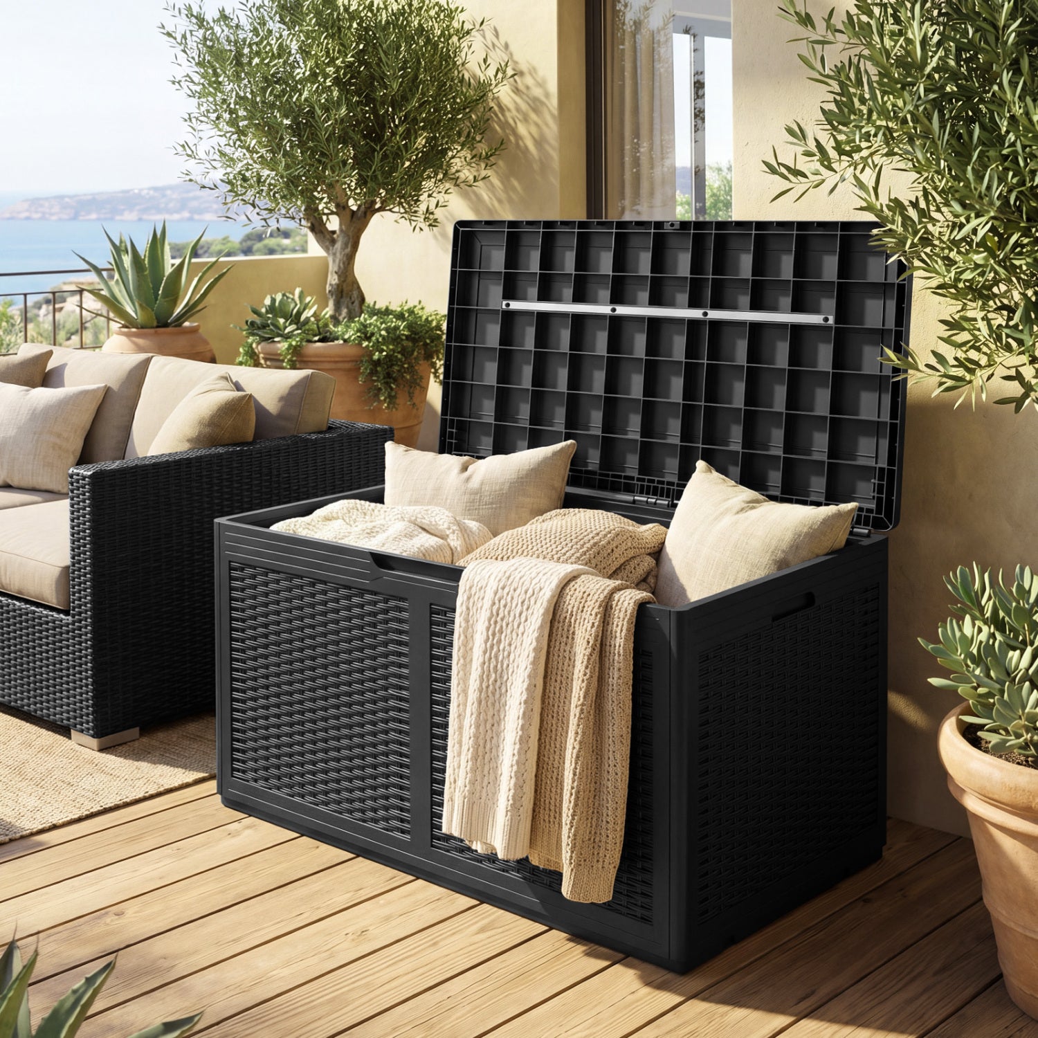 100 Gallon Resin Deck Box, Waterproof Outdoor Storage Bench, Black Sheds & Outdoor Storage at Gallery Canada