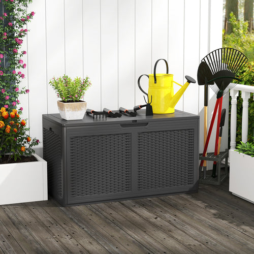 100 Gallon Resin Deck Box, Waterproof Outdoor Storage Bench, Gray