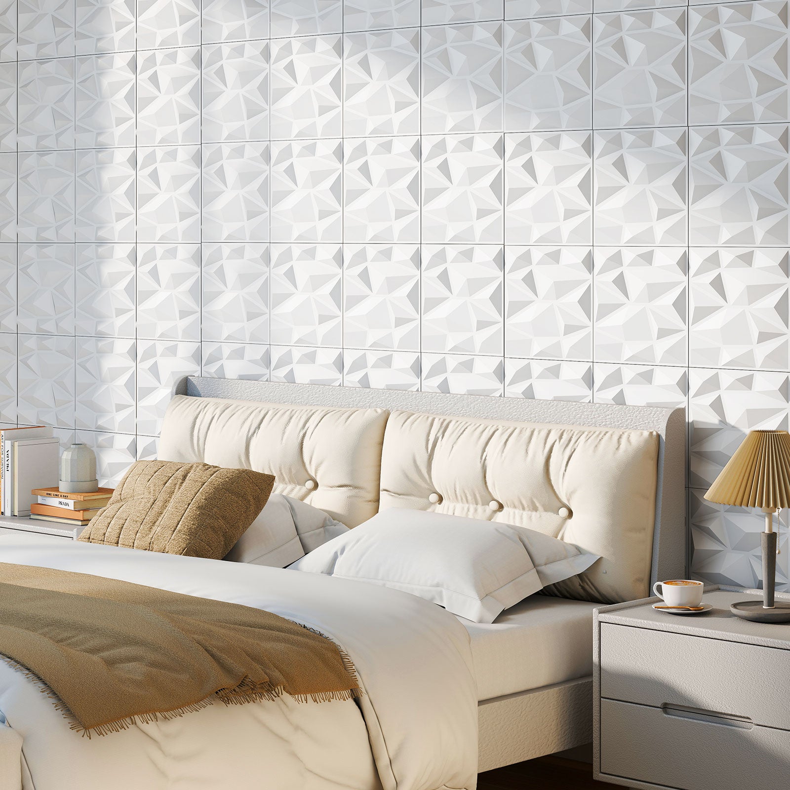 100-Pack 3D Wall Panels 12" x 12" PVC Interior Wall Decoration with Diamond Accent, White Decorative Accessories at Gallery Canada