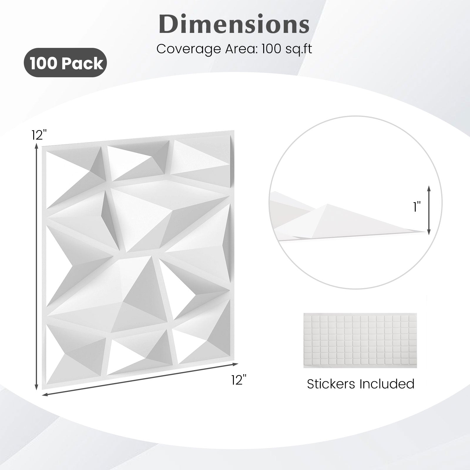 100-Pack 3D Wall Panels 12" x 12" PVC Interior Wall Decoration with Diamond Accent, White Decorative Accessories at Gallery Canada