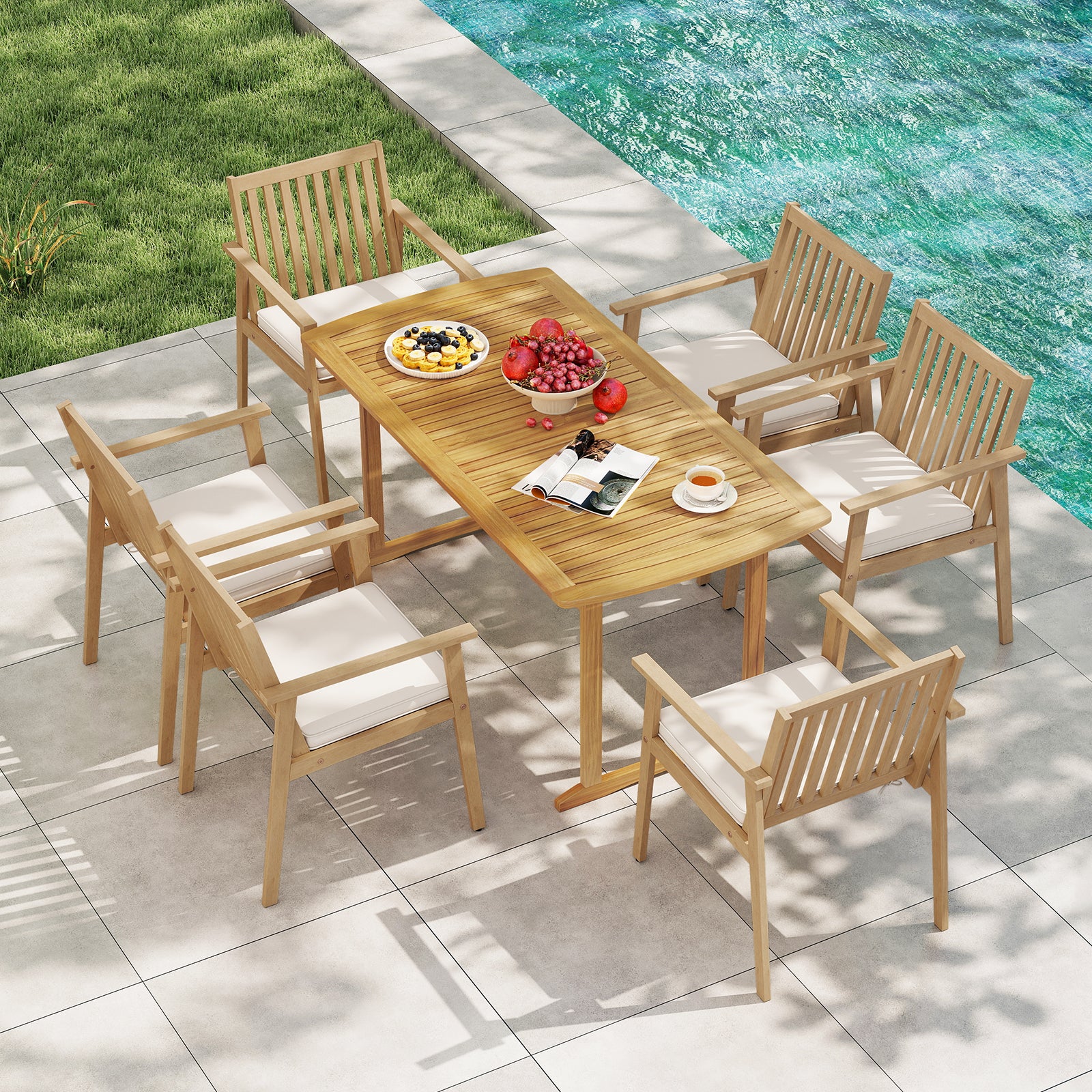 2 Pieces Patio Dining Chairs Outdoor Acacia Wood Chairs with Removable Padded Cushion, Oak Patio Dining Chairs at Gallery Canada