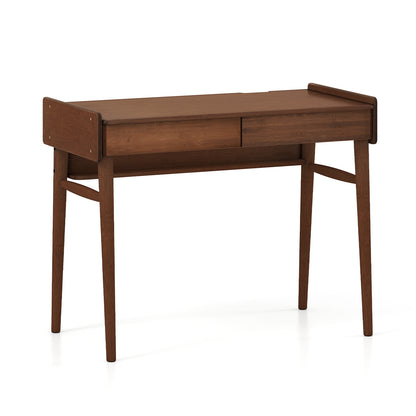 Bamboo Writing Desk With 2 Drawers, Open Shelf, Walnut Writing Desks at Gallery Canada