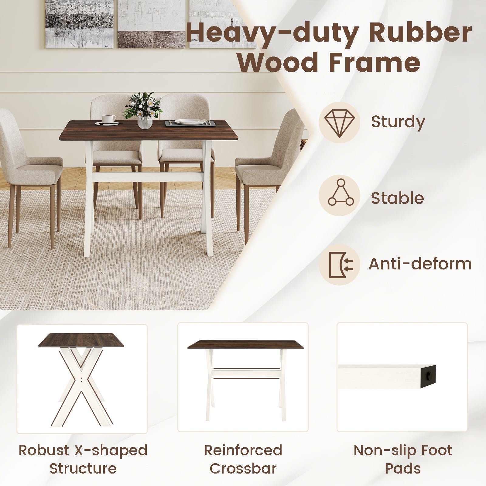 Modern Dining Table Wooden Kitchen Table with X-shaped Frame, White Dining Tables at Gallery Canada