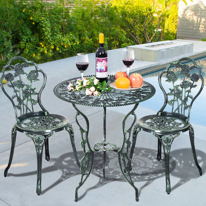 Outdoor Cast Aluminum Patio Furniture Set with Rose Design, Green Patio Conversation Sets at Gallery Canada