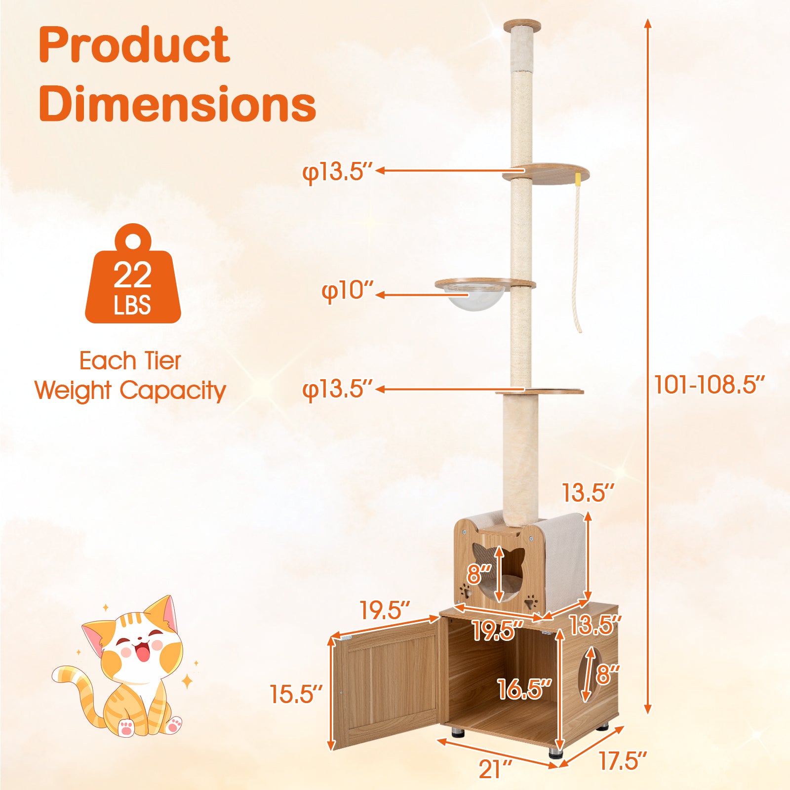 101 Inch Floor To Ceiling Cat Tree, Height Adjustable, Litter Box Enclosure, Brown Cat Trees Condos & Scratchers at Gallery Canada