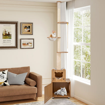 101 Inch Floor To Ceiling Cat Tree, Height Adjustable, Litter Box Enclosure, Brown Cat Trees Condos & Scratchers at Gallery Canada