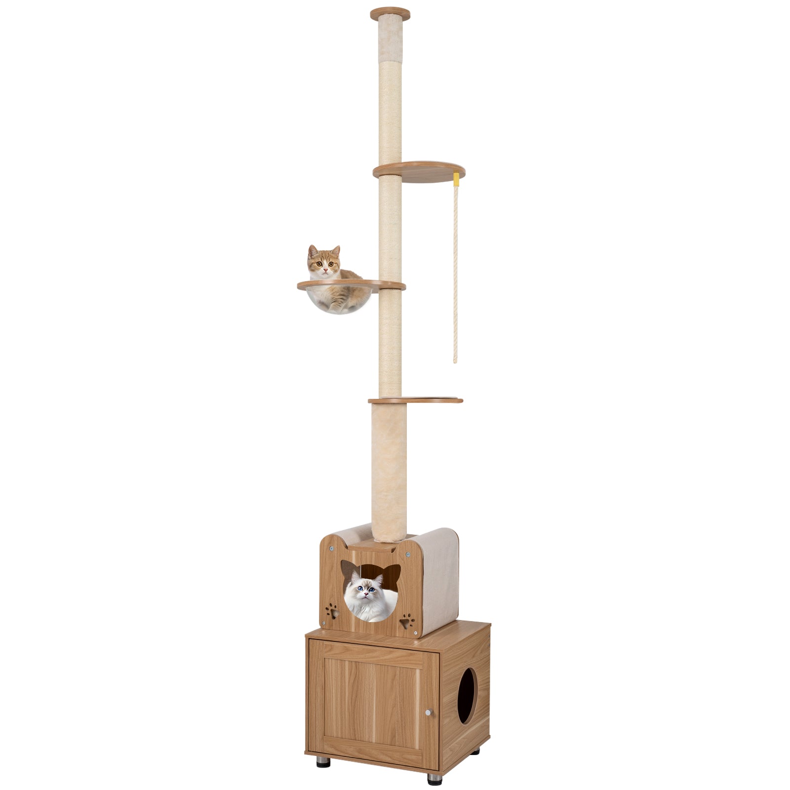 101 Inch Floor To Ceiling Cat Tree, Height Adjustable, Litter Box Enclosure, Brown Cat Trees Condos & Scratchers at Gallery Canada