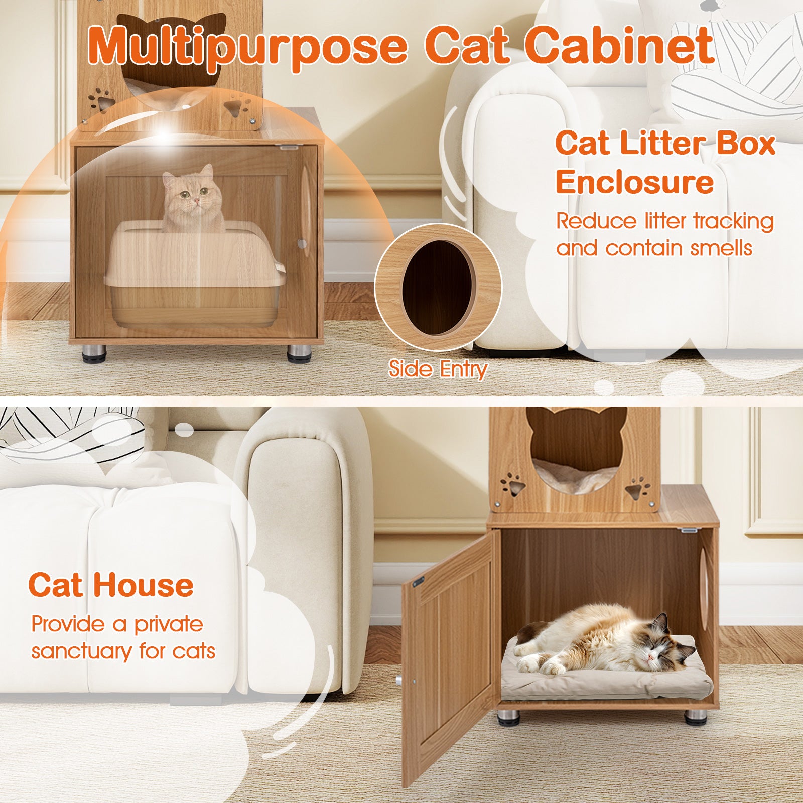 101 Inch Floor To Ceiling Cat Tree, Height Adjustable, Litter Box Enclosure, Brown Cat Trees Condos & Scratchers at Gallery Canada