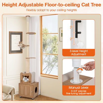 101 Inch Floor To Ceiling Cat Tree, Height Adjustable, Litter Box Enclosure, Brown Cat Trees Condos & Scratchers at Gallery Canada