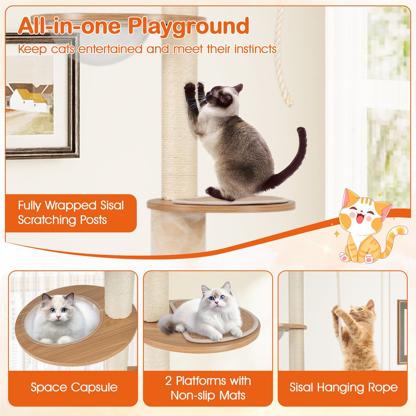 101 Inch Floor To Ceiling Cat Tree, Height Adjustable, Litter Box Enclosure, Brown Cat Trees Condos & Scratchers at Gallery Canada