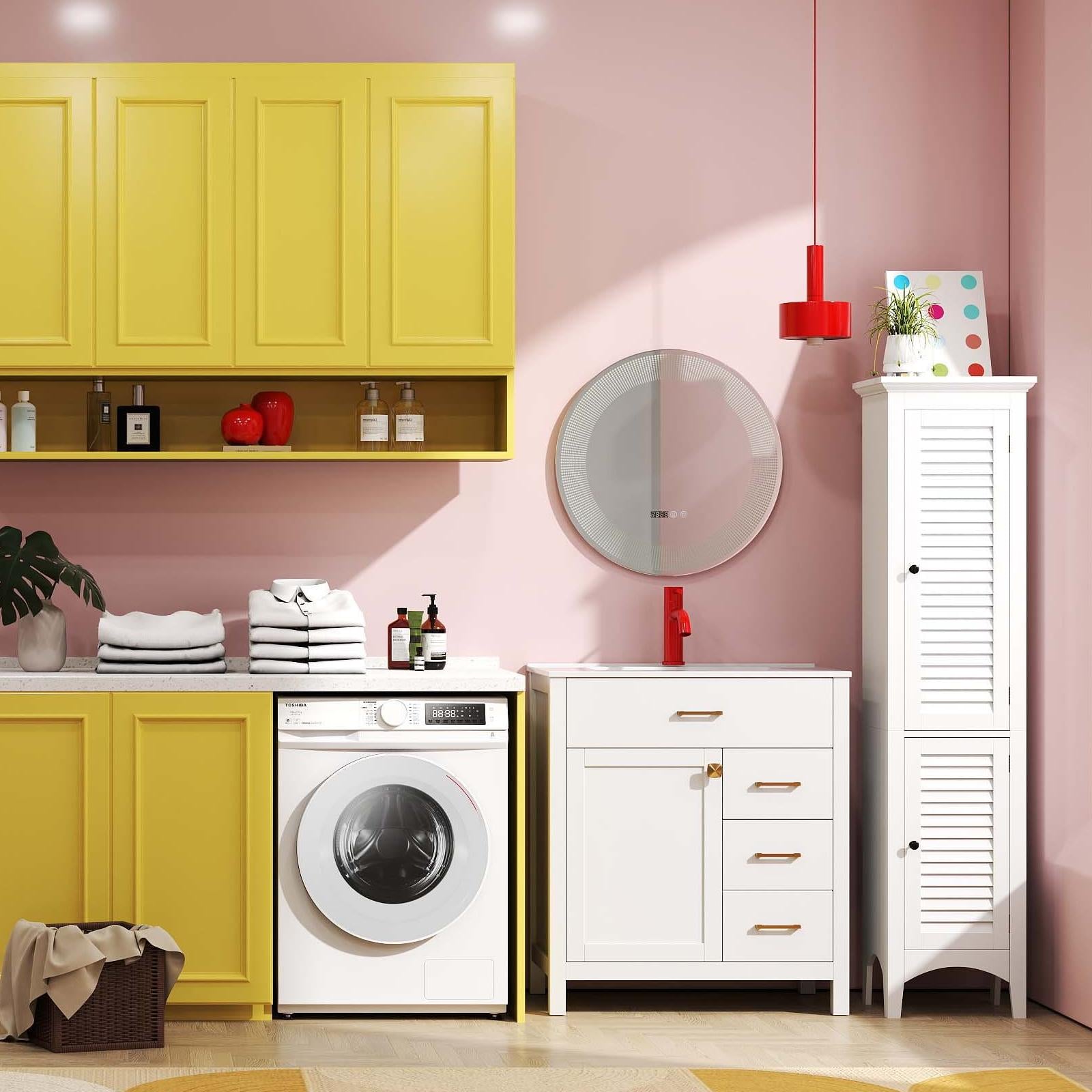 Single Vanity, Tall Floor Cabinet, 2.6 Cu.ft Portable Clothes Dryer Bundle Bath at Gallery Canada